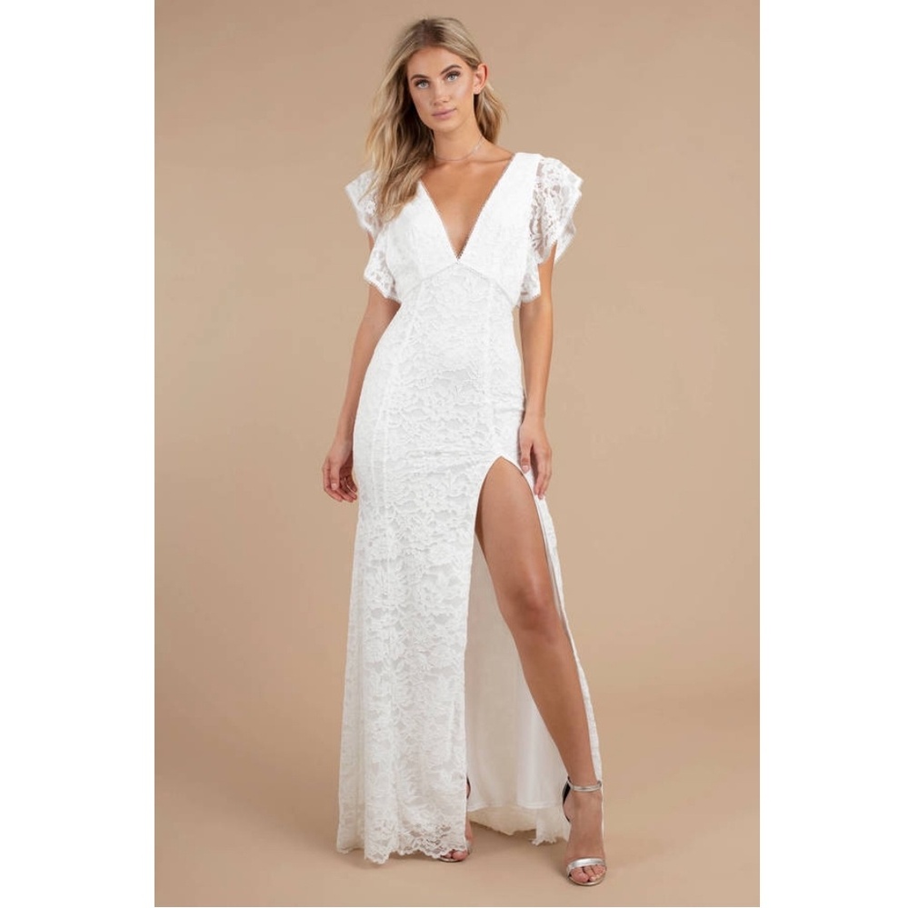 Lace maxi plunging neckline dress